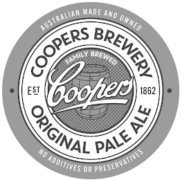 COOPERS COOPERS BREWERY ORIGINAL PALE ALE · EST 1862 · FAMILY BREWED AUSTRALIAN MADE AND OWNED NO ADDITIVES OR PRESERVATIVES