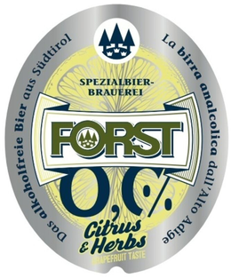 FORST 0,0% SPEZIALBIER- BRAUEREI CYTRUS & HERBSGRAPEFRUIT TASTE DAS ALKOHOLFREIE BIER AUS SUDTIROL LA BIRRA ANALCOLICADALL'ALTO ADIGE