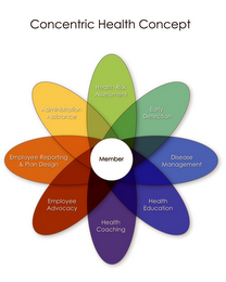 CONCENTRIC HEALTH CONCEPT HEALTH RISK ASSESSMENT EARLY DETECTION DISEASE MANAGEMENT HEALTH EDUCATION HEALTH COACHING EMPLOYEE ADVOCACY EMPLOYEE REPORTING & PLAN DESIGN ADMINISTRATION ASSISTANCE MEMBER