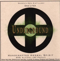 OGDEN'S OWN DISTILLERY ONE LITER UNDERGROUND HANDCRAFTED HERBAL SPIRIT 40% ALC/VOL. (80 PROOF) GRAIN NEUTRAL SPIRITS WITH NATURAL FLAVORS, GUARANA, GINSENG AND CARAMEL COLOR