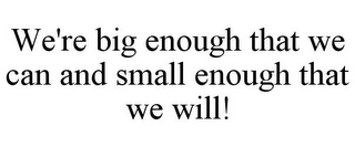 WE'RE BIG ENOUGH THAT WE CAN AND SMALL ENOUGH THAT WE WILL!