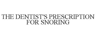 THE DENTIST'S PRESCRIPTION FOR SNORING