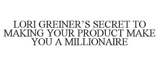 LORI GREINER'S SECRET TO MAKING YOUR PRODUCT MAKE YOU A MILLIONAIRE