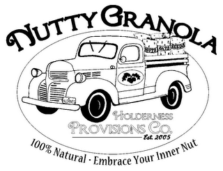NUTTY GRANOLA NUTS OATS SEEDS HLDRNES HOLDERNESS PROVISIONS CO. EST. 2005 100% NATURAL · EMBRACE YOUR INNER NUT