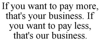 IF YOU WANT TO PAY MORE, THAT'S YOUR BUSINESS. IF YOU WANT TO PAY LESS, THAT'S OUR BUSINESS.