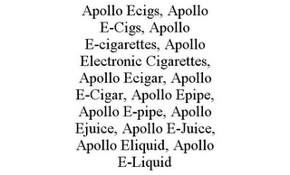 APOLLO ECIGS, APOLLO E-CIGS, APOLLO E-CIGARETTES, APOLLO ELECTRONIC CIGARETTES, APOLLO ECIGAR, APOLLO E-CIGAR, APOLLO EPIPE, APOLLO E-PIPE, APOLLO EJUICE, APOLLO E-JUICE, APOLLO ELIQUID, APOLLO E-LIQUID