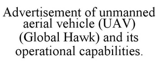 ADVERTISEMENT OF UNMANNED AERIAL VEHICLE (UAV) (GLOBAL HAWK) AND ITS OPERATIONAL CAPABILITIES.