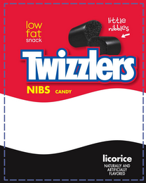 TWIZZLERS NIBS CANDY LOW FAT SNACK LITTLE NIBBLES LICORICE NATURALLY AND ARTIFICIALLY FLAVORED