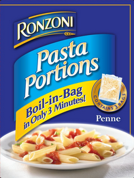 RONZONI PASTA PORTIONS BOIL-IN-BAG IN ONLY 3 MINUTES CONTAINS 3 BAGS PENNE