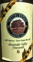 WETZEL ESTATE AVV OLIVE OIL 2007 HARVEST - EXTRA VIRGIN OLIVE ALEXANDER VALLEY VINEYARDS