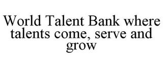 WORLD TALENT BANK WHERE TALENTS COME, SERVE AND GROW