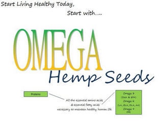 START LIVING HEALTHY TODAY START WITH OMEGA HEMP SEEDS, ALL THE ESSENTIAL AMINO ACIDS & ESSENTIAL FATTY ACIDS NECESSARY TO MAINTAIN HEALTHY HUMAN LIFE (OMEGA 3(DHA & EPA)OMEGA 6(LA, GLA, DLA, AA)OMEGA 9(OA) PROTEINS