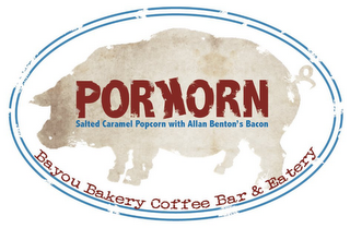 PORKORN SALTED CARAMEL POPCORN WITH ALLEN BENTON'S BACON BAYOU BAKERY COFFEE BAR & EATERY