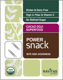 GLUTEN & DAIRY FREE HIGH IN FIBER & VITAMIN C NO REFINED SUGAR CACAO GOJI SUPERFOOD POWER SNACK BITE SIZE GOODNESS NAVITAS NATURALS USDA ORGANIC