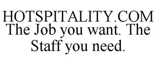 HOTSPITALITY.COM THE JOB YOU WANT. THE STAFF YOU NEED.