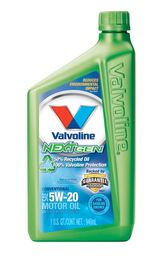 REDUCES ENVIRONMENTAL IMPACT SEE BACK V VALVOLINE NEXTGEN 50% RECYCLED OIL 100% VALVOLINE PROTECTION BACKED BY ENGINE GUARANTEE 150000 MILES OFFER! MUST ENROLL VEHICLE BY 125000 MILES SEE VALVOLINE.COM OR STORE FOR BENEFITS AND LIMITATIONS AMERICAN PETROLEUM INSTITUTE CERTIFIED FOR GASOLINE ENGINES CONVENTIONAL SAE5W-20 MOTOR OIL ACEITE PARA MOTORES A GASOLINA 1 U.S. QT./CONT.NET.:946ML