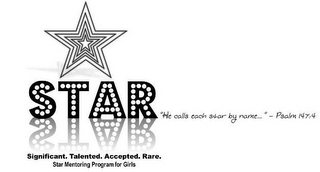 "HE CALLS EACH STAR BY NAME..." - PSALM 147:4. SIGNIFICANT. TALENTED. ACCEPTED. RARE. STAR MENTORING PROGRAM FOR GIRLS.