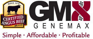 SINCE 1978 CERTIFIED ANGUS BEEF BRAND GMX GENEMAX SIMPLE · AFFORDABLE · PROFITABLE