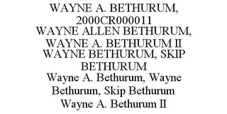 WAYNE A. BETHURUM, 2000CR000011 WAYNE ALLEN BETHURUM, WAYNE A. BETHURUM II WAYNE BETHURUM, SKIP BETHURUM WAYNE A. BETHURUM, WAYNE BETHURUM, SKIP BETHURUM WAYNE A. BETHURUM II