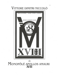 VITTORE DIMITRI NICCOLÒ DE MONOP LÉ APOLLOS AMAURI XVIII PROVA DEL INCENDIO I AMORE I ONORE E IL RESPETTO INFINITA POTENTIA SOLIS AUMENTAR DEL HIJO LE RÈGNE DEL LA GLOIRE DE VIVRE ÉTERNELLEMENT V M 18 XVIII