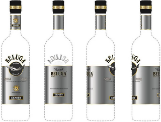 BELUGA NOBLE VODKA BELUGA NOBLE VODKA, EXPORT, FINEST QUALITY, DISTILLED AND BOTTLED IN RUSSIA, RUSSIAN DISTILLERY, BEST CONSUMED WITH CAVIAR, GAUDEAMUS IGITUR