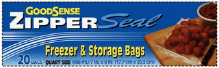 GOODSENSE ZIPPER SEAL FREEZER & STORAGEBAGS 20 BAGS QUART SIZE (946 ML) 7 IN. X 8 IN. (17.7 CM X 20.3 CM)