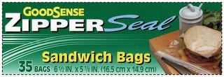 GOODSENSE ZIPPER SEAL SANDWICH BAGS 35 BAGS 6 1/2 IN. X 5 7/8 IN. (16.5 CM X 14.9 CM)