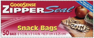 GOODSENSE ZIPPER SEAL SNACK BAGS 50 BAGS6 1/2 IN. X 3 1/4 IN. (16.51 CM X 8.25 CM) SMALLER SIZE FOR SMALLER FOODS