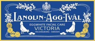 LANOLIN-ÄGG-TVÅL EGGWHITE FACIAL CARE VICTORIA HELSINGBORG - SWEDEN BY APPOINTMENT TO H.M. THE KING OF SWEDEN V VICTORIA MADE IN SWEDEN HIGH QUALITY SOAP THE ORIGINAL FROM SWEDEN LANOLIN EGGWHITE SOAP