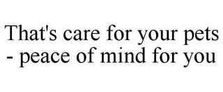 THAT'S CARE FOR YOUR PETS - PEACE OF MIND FOR YOU