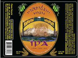 WEED MOUNTAIN HIGH IPA INDIA PALE ALE MT SHASTA BREWING CO. WEED, CA