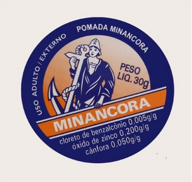 USO ADULTO / EXTERNO POMADA MINANCORA PESO LIQ. 30G MINANCORA CLORETO DE BENZALCONIO 0,005G/G OXIDO DE ZINCO 0,200G/G CANFORA 0,050G/G