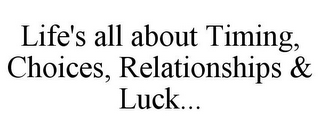 LIFE'S ALL ABOUT TIMING, CHOICES, RELATIONSHIPS & LUCK...