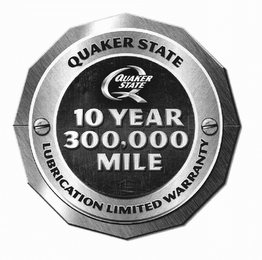 QUAKER STATE Q QUAKER STATE 10 YEAR 300,000 MILE LUBRICATION LIMITED WARRANTY