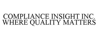 COMPLIANCE INSIGHT INC. WHERE QUALITY MATTERS