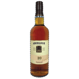 ABERLOUR ESTD 1879 ABERLOUR DISTILLERY SCOTLAND HIGHLAND SPEYSIDE AGED MALT 10 YEARS OLD JAMES FLEMING DISTILLED & BOTTLED IN SCOTLAND ABERLOUR DISTILLERY COMPANY LTD. ABERLOUR SPEYSIDE