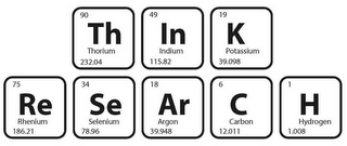 90 TH THORIUM 232.04 49 IN INDIUM 115.82 19 K POTASSIUM 39.098 75 RE RHENIUM 186.21 34 SE SELENIUM 78.96 18 AR ARGON 39.948 6 C CARBON 12.011 1 H HYDROGEN 1.008