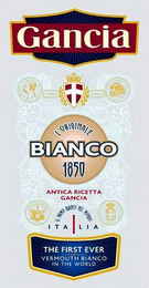 GANCIA L'ORIGINALE BIANCO 1850 ANTICA RICETTA GANCIA ITALIA THE FIRST EVER VERMOUTH BIANCO IN THE WORLD