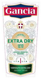 GANCIA L'ORIGINALE EXTRA DRY 1850 ANTICA RICETTA GANCIA ITALIA VERMOUTH EXTRA DRY ORIGINAL RECIPE