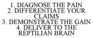 1. DIAGNOSE THE PAIN 2. DIFFERENTIATE YOUR CLAIMS 3. DEMONSTRATE THE GAIN 4. DELIVER TO THE REPTILIAN BRAIN