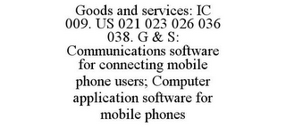 GOODS AND SERVICES: IC 009. US 021 023 026 036 038. G & S: COMMUNICATIONS SOFTWARE FOR CONNECTING MOBILE PHONE USERS; COMPUTER APPLICATION SOFTWARE FOR MOBILE PHONES