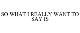 SO WHAT I REALLY WANT TO SAY IS