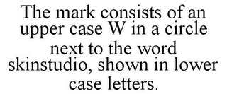 THE MARK CONSISTS OF AN UPPER CASE W IN A CIRCLE NEXT TO THE WORD SKINSTUDIO, SHOWN IN LOWER CASE LETTERS.