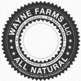 WAYNE FARMS LLC ALL NATURAL NO ARTIFICIAL INGREDIENTS NO ADDED HORMONES NO PRESERVATIVES MINIMALLY PROCESSED FEDERAL REGULATIONS PROHIBIT THE USE OF HORMONES IN POULTRY