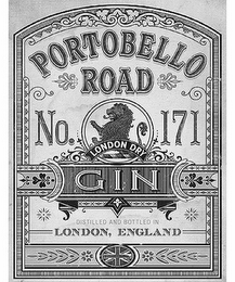 PORTOBELLO ROAD NO. 171 LONDON DRY GIN DISTILLED AND BOTTLED IN LONDON, ENGLAND