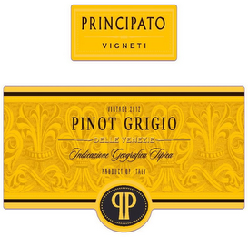 PRINCIPATO VIGNETI VINTAGE 2012 PINOT GRIGIO DELLE VENEZIE INDICAZIONE GEOGRAFICA TIPICA PRODUCT OF ITALY