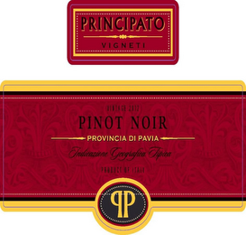 PRINCIPATO VIGNETI VINTAGE 2012 PINOT NOIR PROVINCIA DI PAVIA INDICAZIONE GEOGRAFICA TIPICA PRODUCT OF ITALY