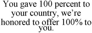 YOU GAVE 100 PERCENT TO YOUR COUNTRY,WE'RE HONORED TO OFFER 100% TO YOU.