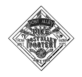 POST ALLEY PIKE POST ALLEY PORTER ROW MALT YAKIMA HOPS P THE PIKE FAMILY SEATTLE BREWING CO. FAMILY OWNED MALT HOPS SINCE 1989