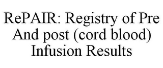 REPAIR: REGISTRY OF PRE AND POST (CORD BLOOD) INFUSION RESULTS